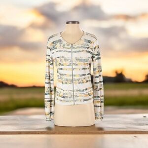 Moth by Anthropology Floral Striped Zip Up Knit Cardigan Sweater, Size S